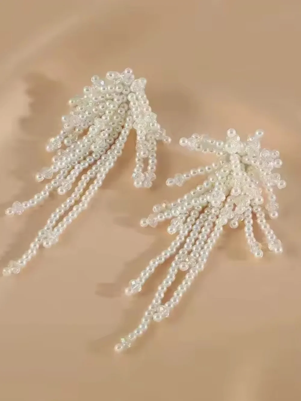 Long full beaded tassel clustered drop earrings; nwot